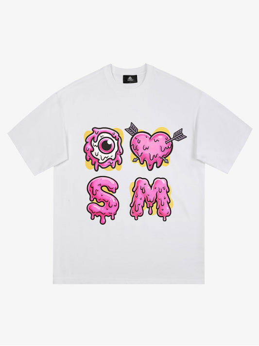 Thesupermade eyeball and love graffiti declaration T-shirt 