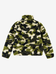 Camo Embroidered Letter Stand-Collar Fleece Coat
