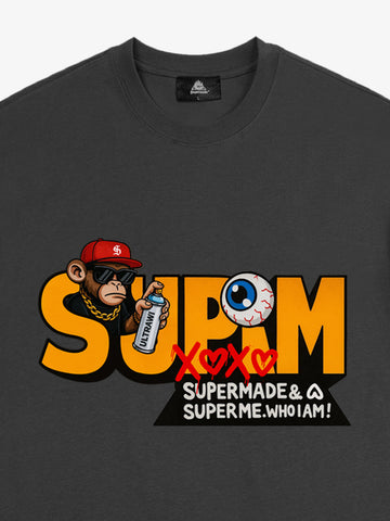 SUPM Trendy Hip-Hop Monkey Graffiti Font T-Shirt 