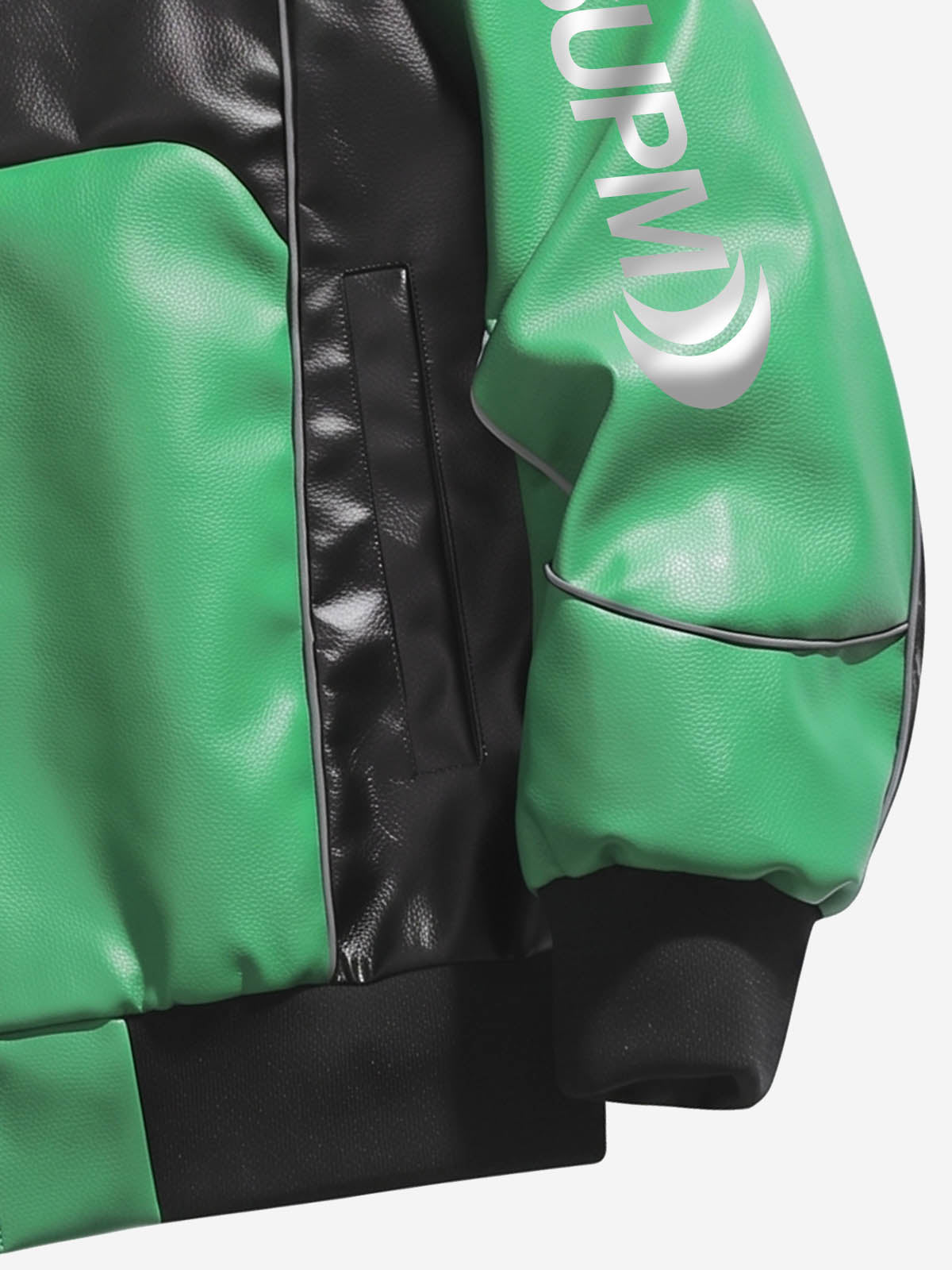 Asymmetric Racing Graphic Color Block Faux Leather Jacket