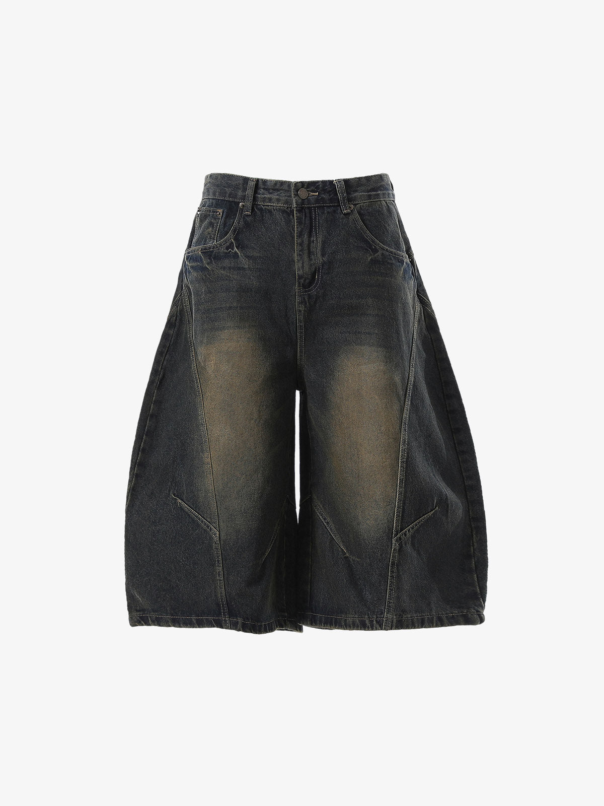 Curved Silhouette 3D Paneled Denim Shorts 