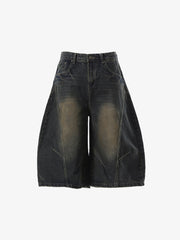 Curved Silhouette 3D Paneled Denim Shorts 
