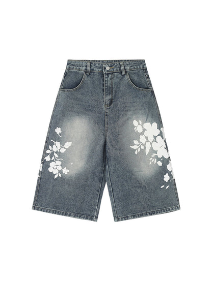 Floral Print Denim Shorts 