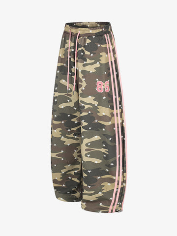 Striped Camo Color Block Wide-Leg Sweatpants