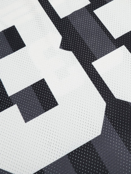 Polyester Mesh Sports Jersey with Bold Graphic Print and V-Neck Design for Streetwear Fashion 