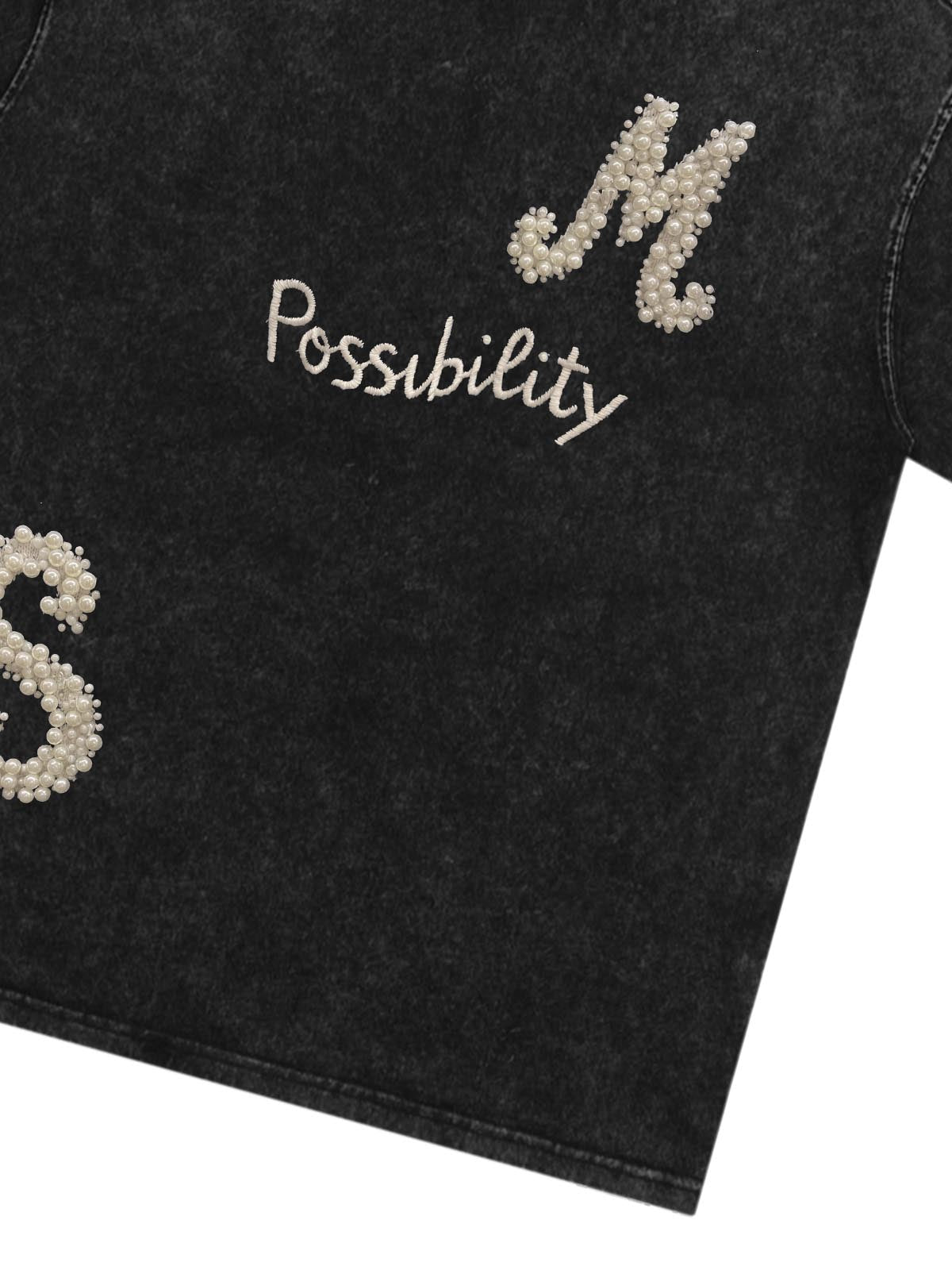 Vintage Washed Pearl Letter Graphic T-Shirt 