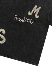 Vintage Washed Pearl Letter Graphic T-Shirt 
