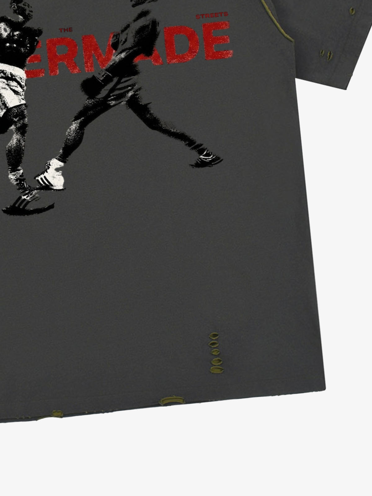 Black Distressed Graphic T-Shirt with Boxing Print – Relaxed Fit Streetwear Tee