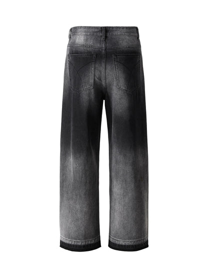 Washed Raw Edge Straight Jeans 
