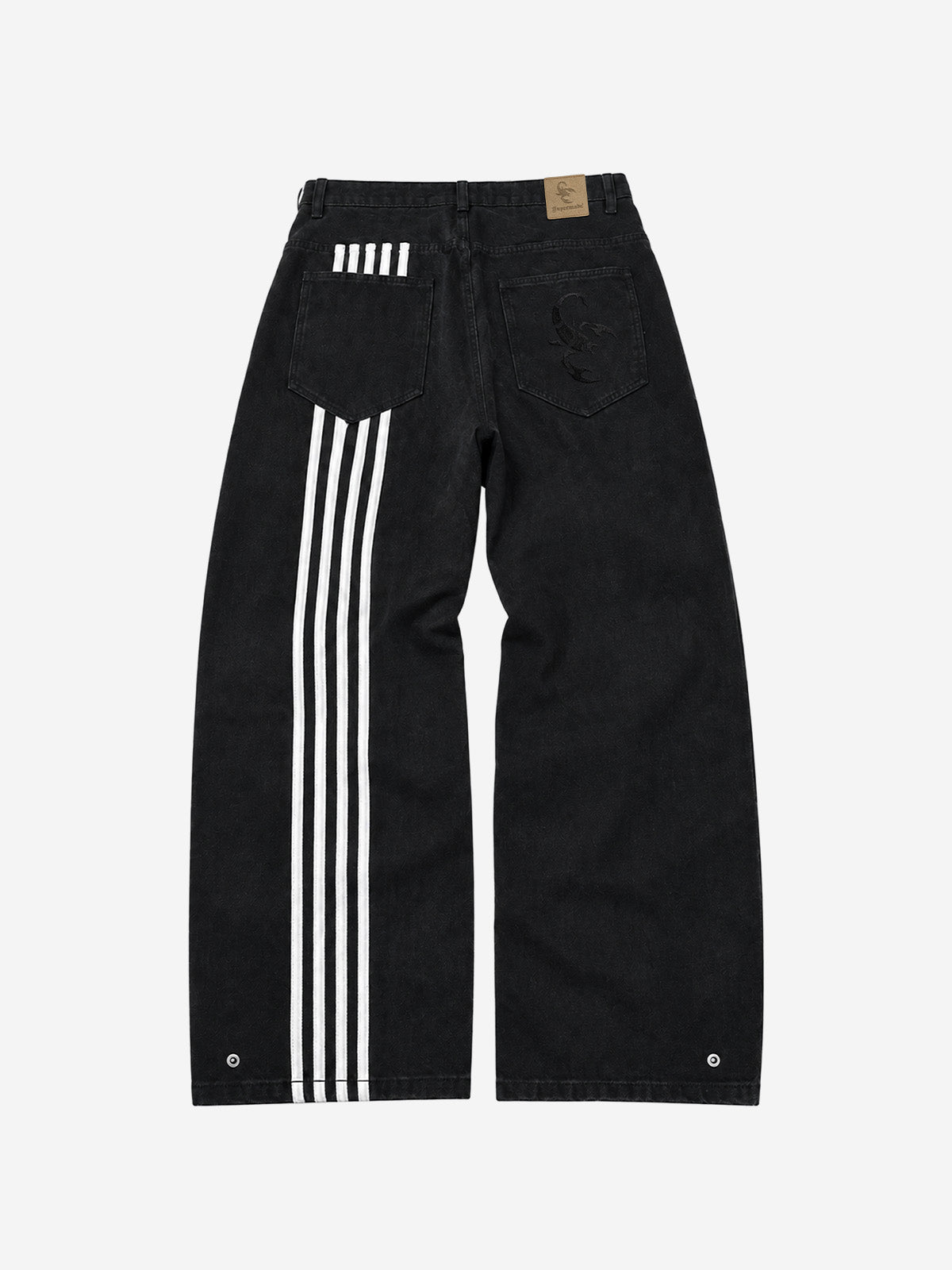 Contrast Stripe Panel Baggy Wide-Leg Jeans