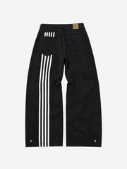 Contrast Stripe Panel Baggy Wide-Leg Jeans