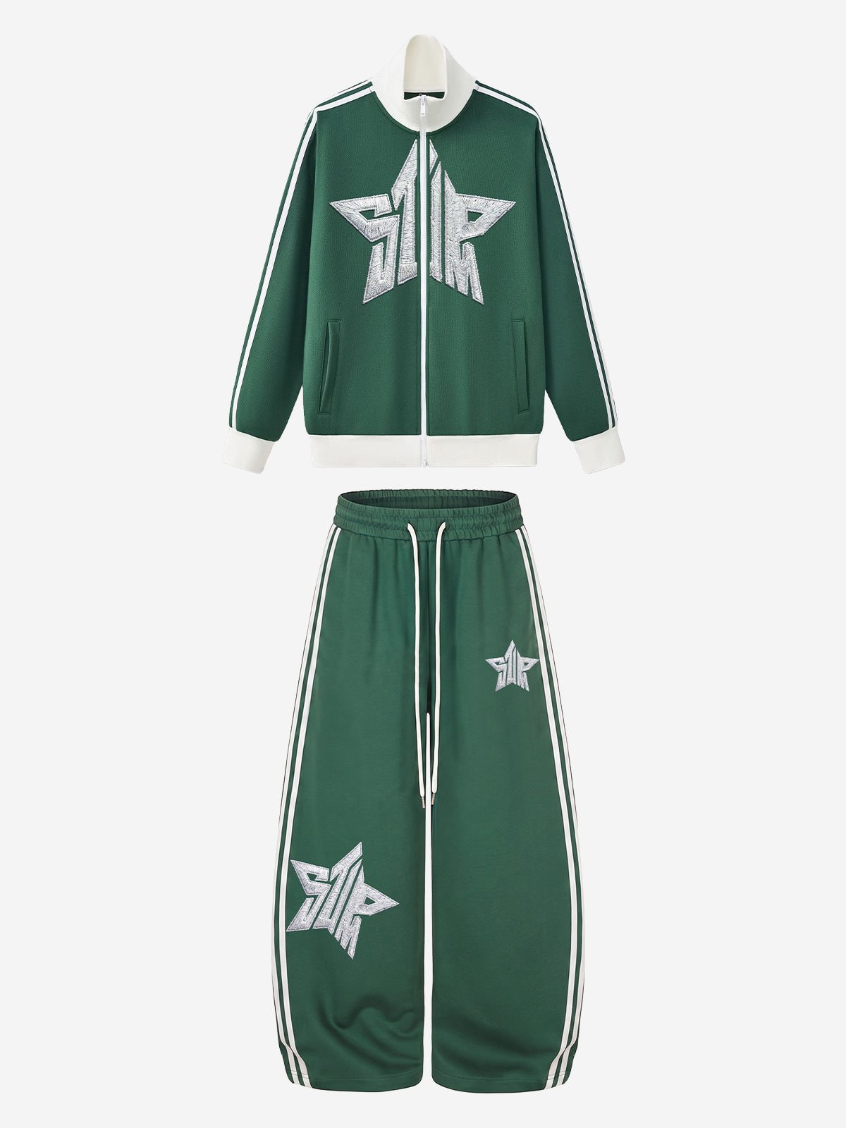 Star Embroidered Color Block Striped Heavyweight Tracksuit