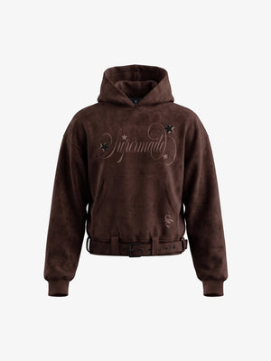 Belt Detail Suede Hoodie