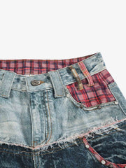 3D Grid Patchwork Distressed Jeans