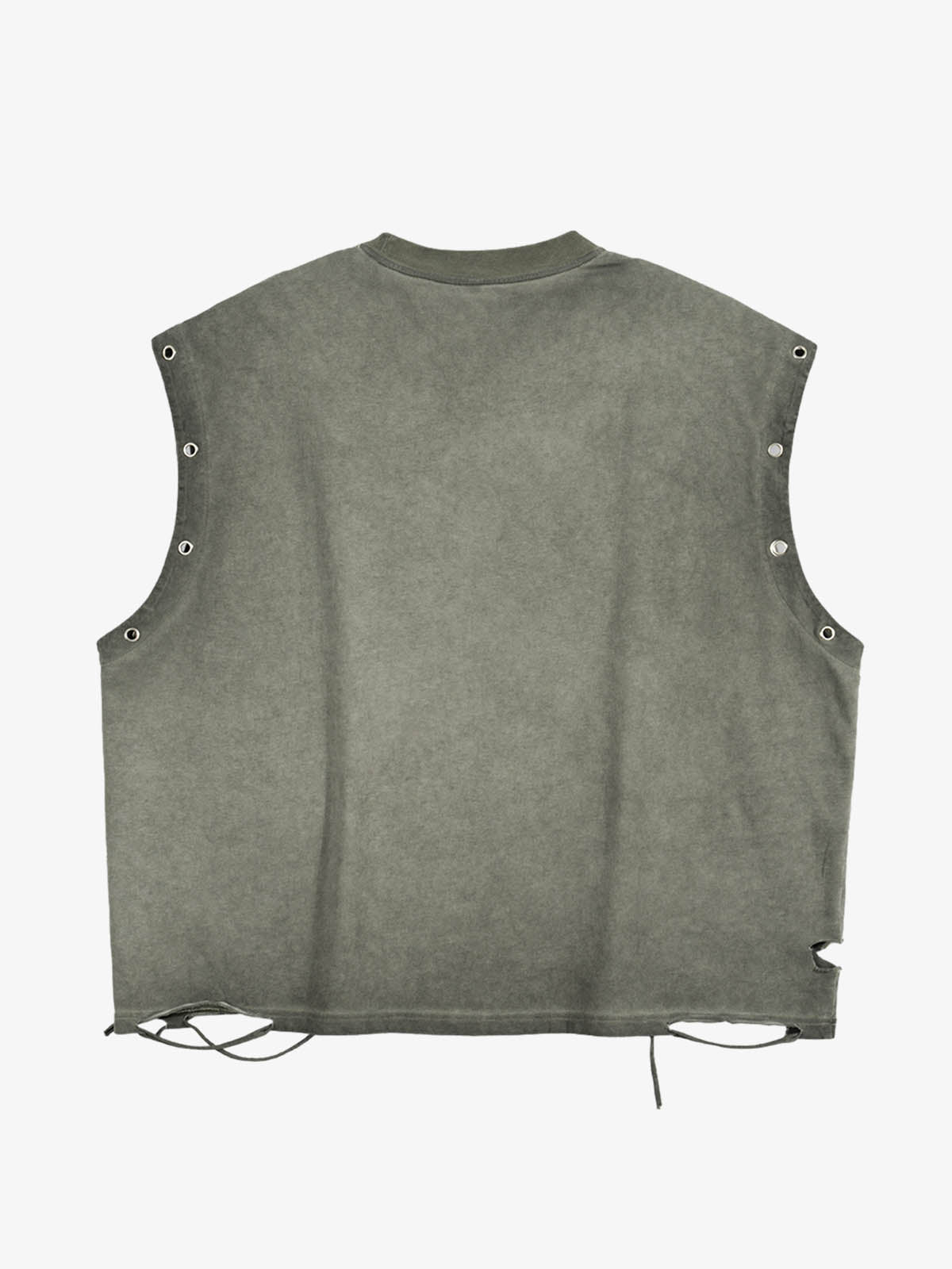 Cotton Sleeveless Crop Top with Distressed Design and Drawstring Hem - Supermade 63 Graphic Vest 