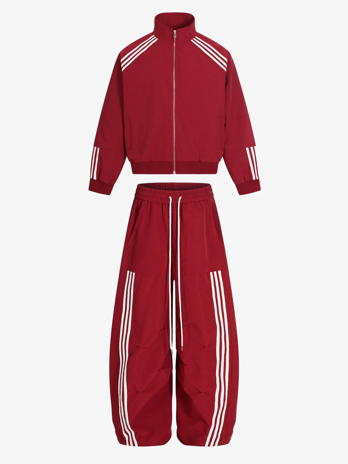 Striped Zip-Up Track Jacket and Wide-Leg Track Pants Set 