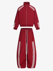 Striped Zip-Up Track Jacket and Wide-Leg Track Pants Set 