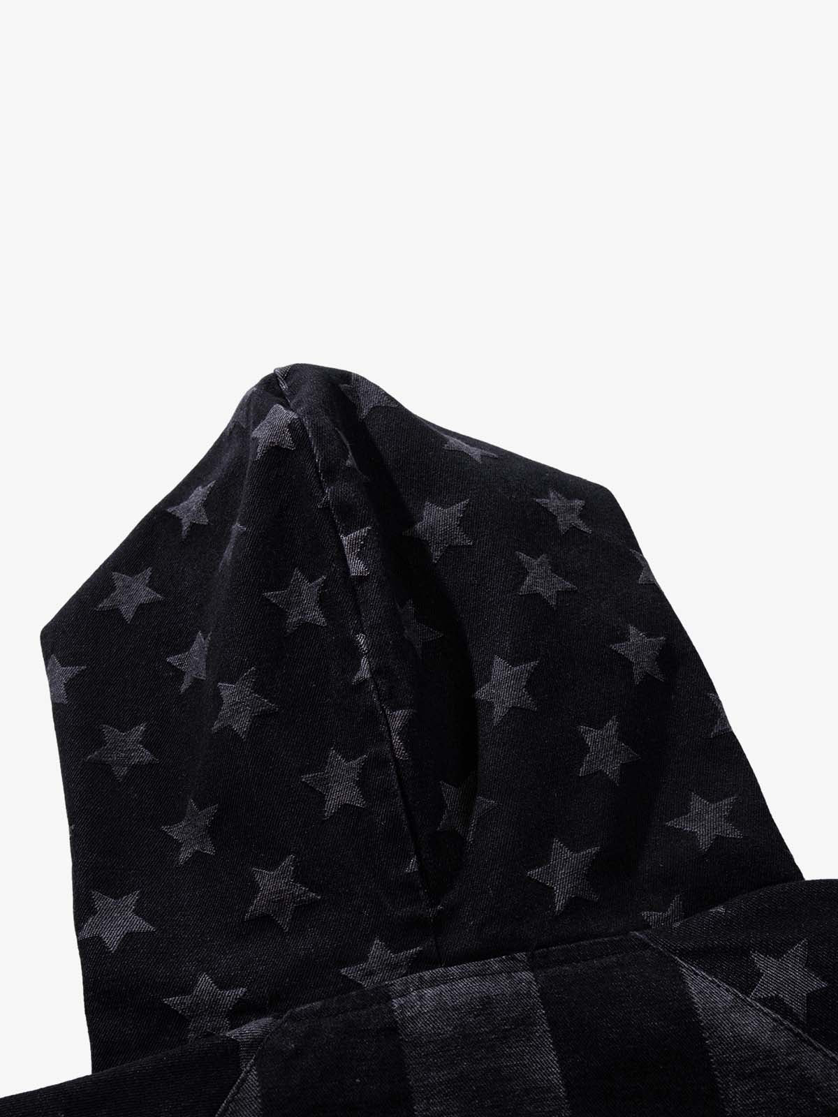 Distressed Star Print Denim Boxy Hoodie