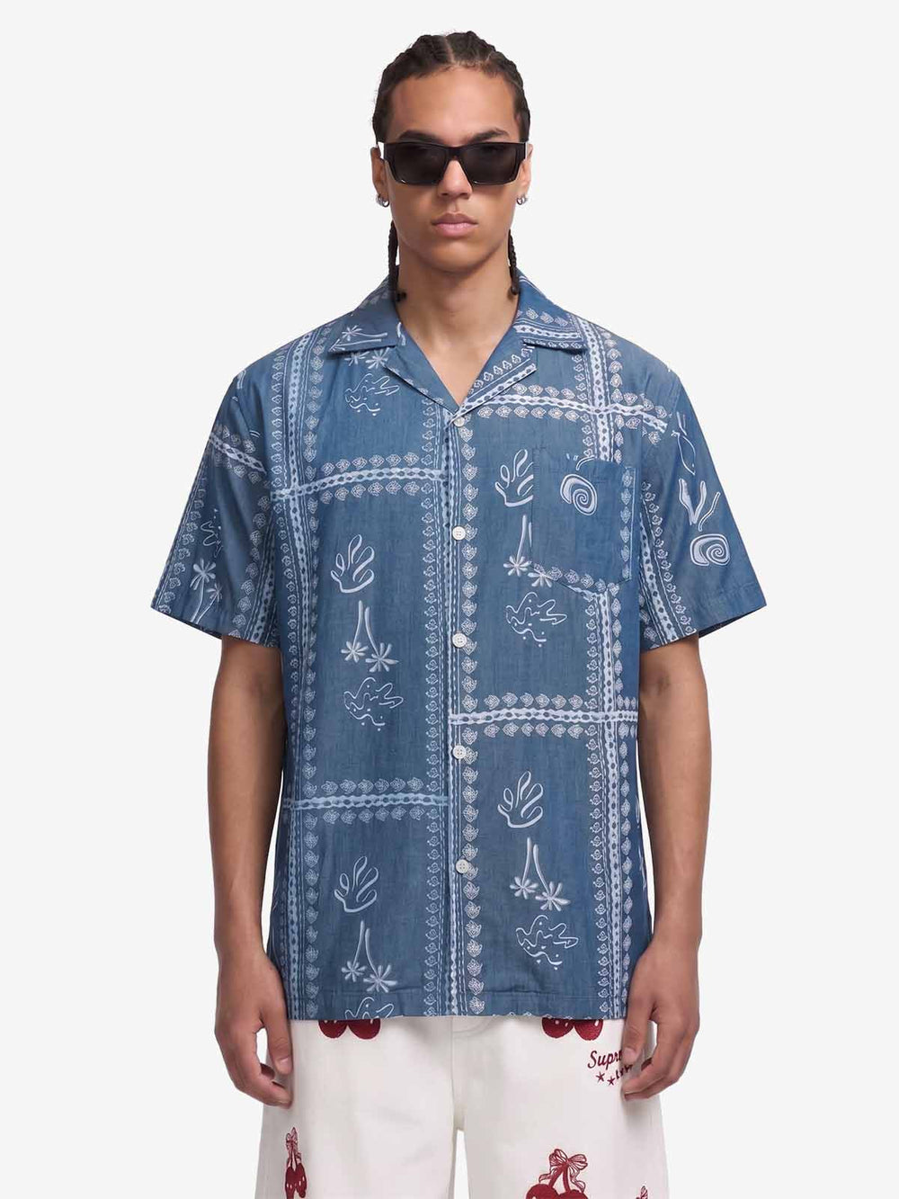 Blue Paisley Camp Collar Boxy Shirt 