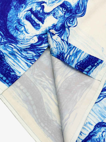 Blue Sketch Mythological Camp Collar Boxy Shirt 