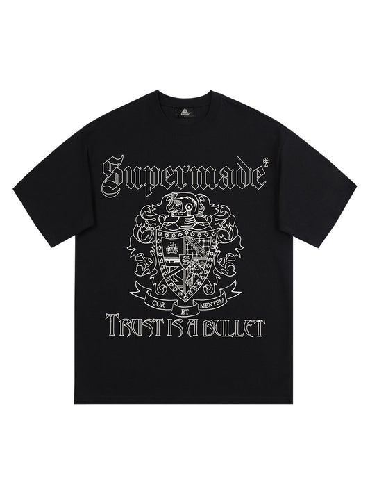 Original Gothic Letter Family Shield Badge Print T-Shirt