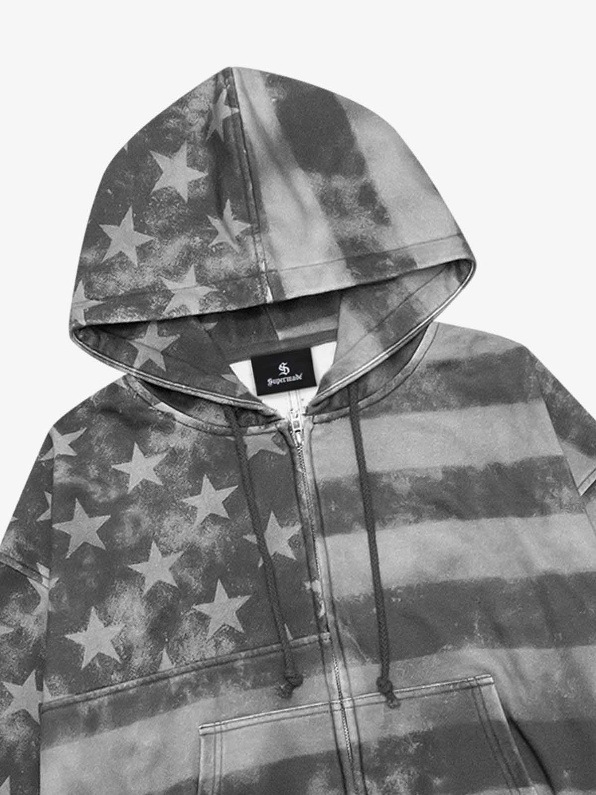 Distressed Star Stripe Hooded Cardigan Set