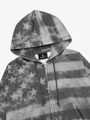 Distressed Star Stripe Hooded Cardigan Set
