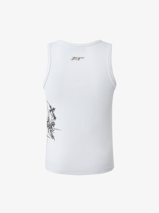 Geripptes Tanktop aus Baumwollmischgewebe – Ärmelloses Streetwear-Top mit Grafikprint