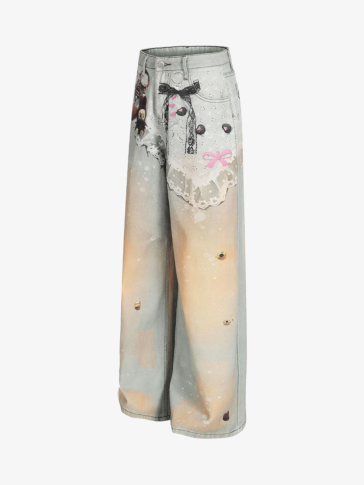 Unique Artistic Denim Trousers with Embellished Details for Women 
