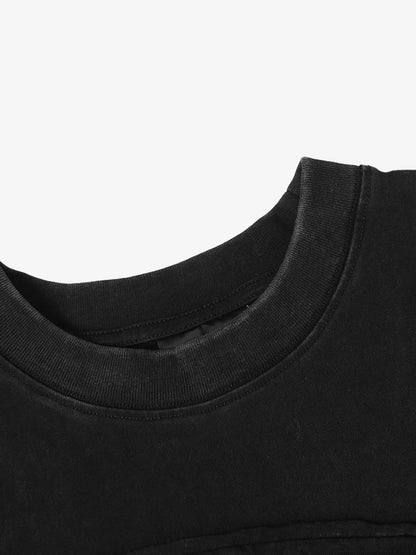 Cotton Blend Oversized Panel T-Shirt with Asymmetric Design and Contrast Stitching 