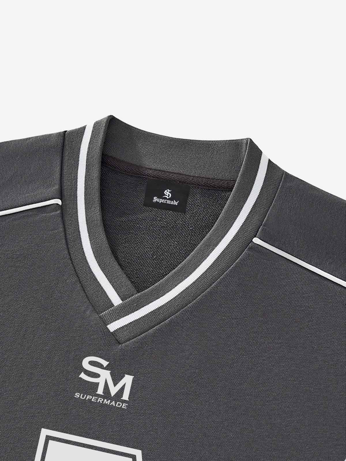 Striped Color Block Logo Graphic V-Neck Sweatshirt
