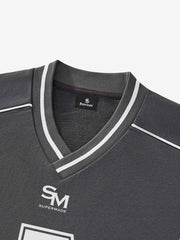 Striped Color Block Logo Graphic V-Neck Sweatshirt