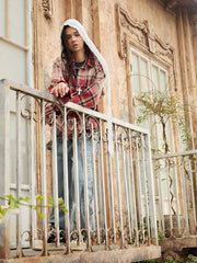 Paint Splatter Plaid Frayed Hem Button Up Shirt 