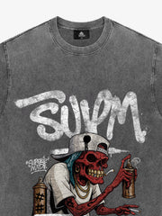 Street Trendy Skull Spray-Paint Graffiti Master T-Shirt 