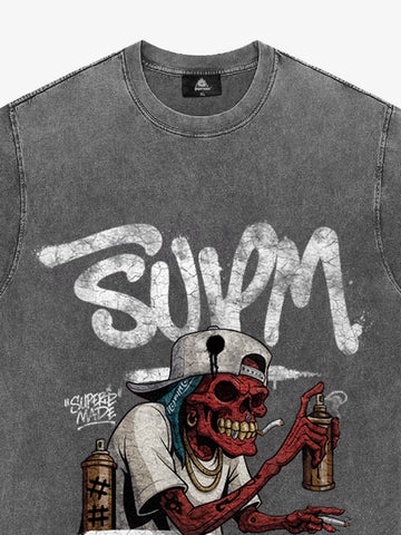 Street Trendy Skull Spray-Paint Graffiti Master T-Shirt 