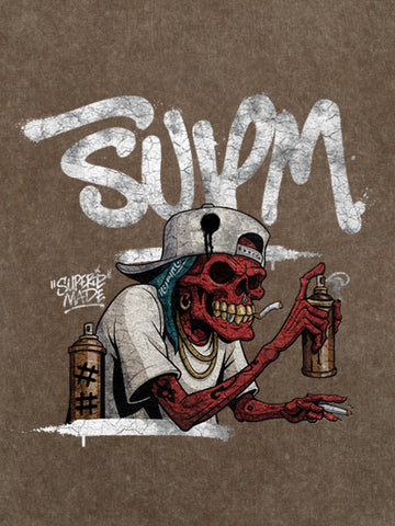 Street Trendy Skull Spray-Paint Graffiti Master T-Shirt 