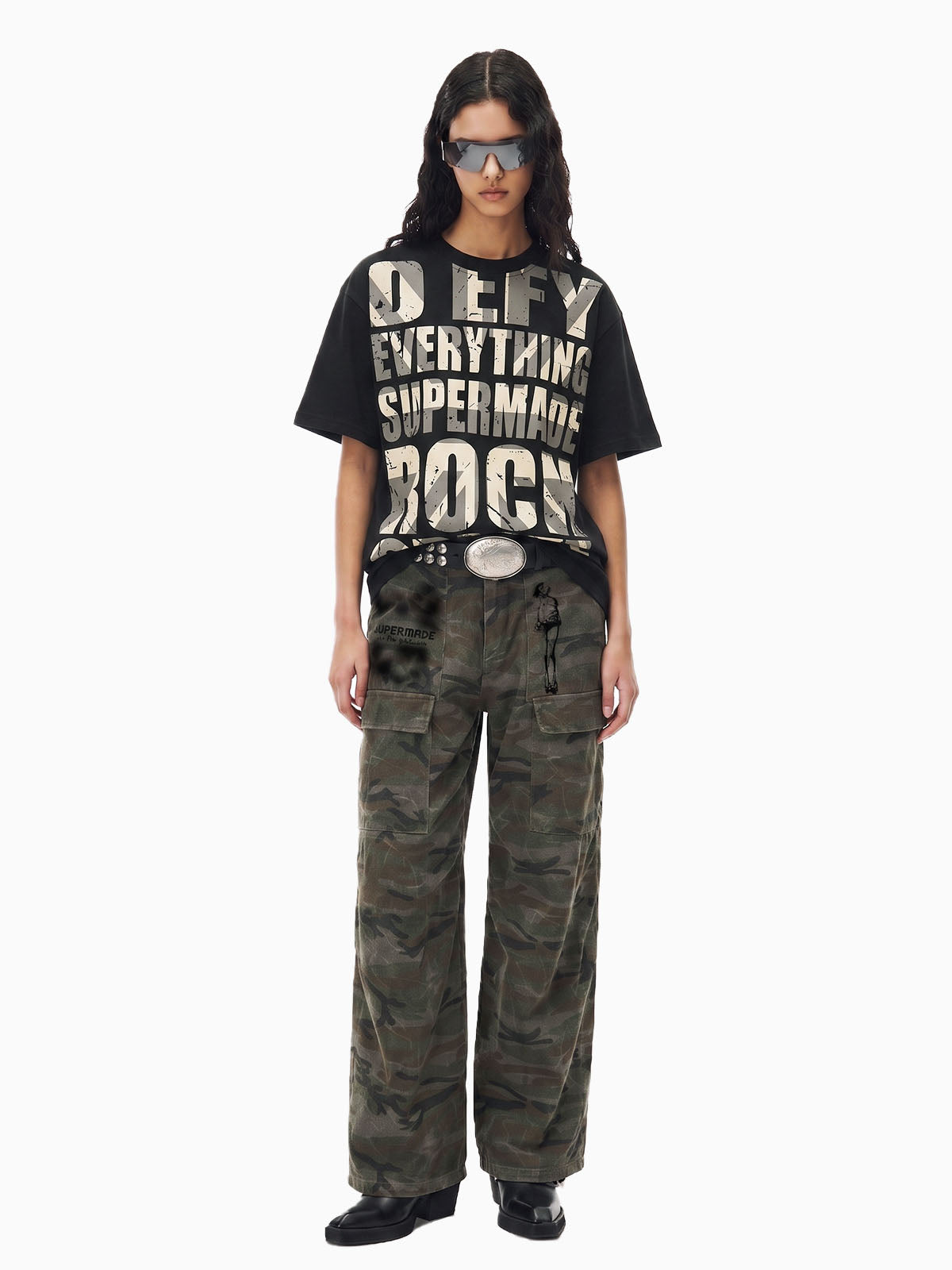 Distressed Typographic Rock Graphic Oversized T-Shirt
