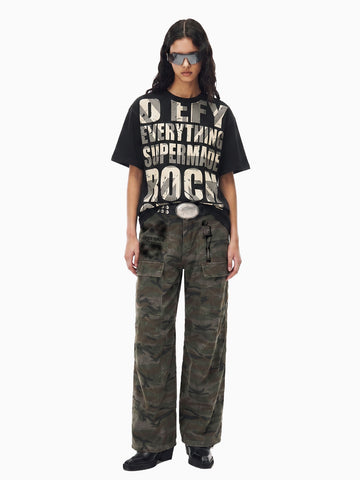 Distressed Typographic Rock Graphic Oversized T-Shirt