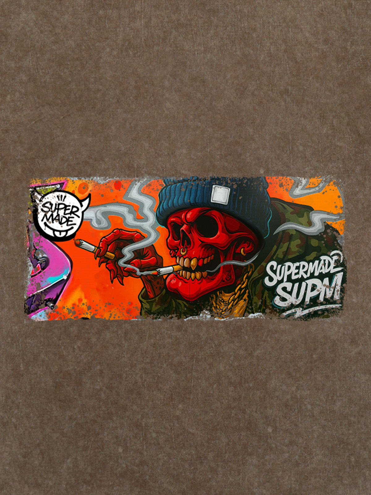 Thesupermade Distressed Blood Red Skull Graffiti T-shirt 