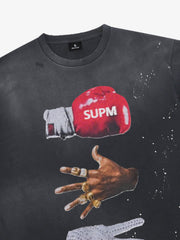 Schwarzes T-Shirt mit Used-Look-Grafik