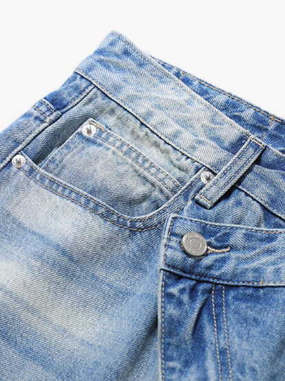 Belt Dislocation Creative Washed Jeans 