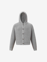 Solid-Color Single-Breasted Hooded Knit Sweater