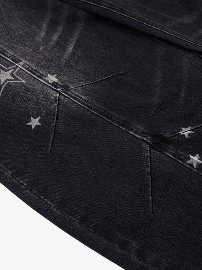 Vintage Star Print Washed Barrel Jeans 