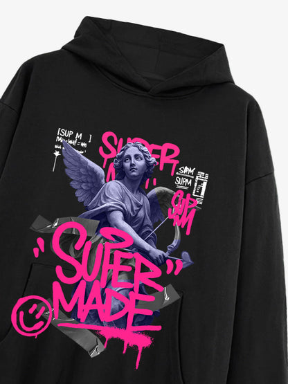 Graffiti Angel Print Hooded Sweatshirt 