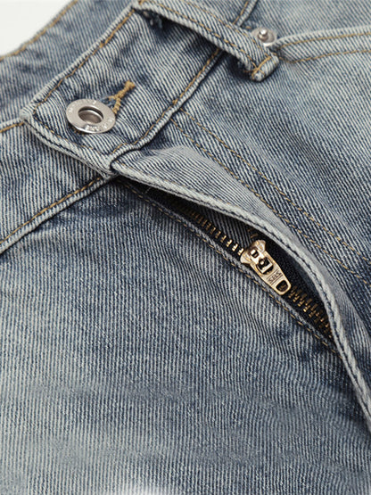 Denim Wide Leg Shorts with Skeleton Logo Embroidery and Patch Detail 