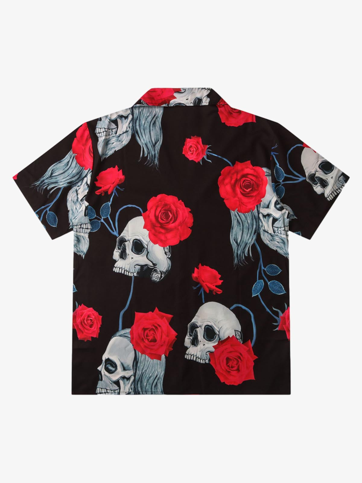 Gothic Skull Rose Camp Collar Boxy Shirt 
