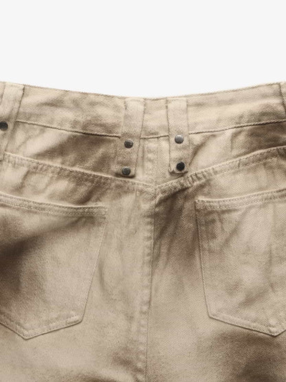 Retro Heavy Wash Gradient Cargo Barrel Jeans 