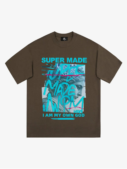 SUPERMADE Blue Art Graffiti Pattern T-Shirt 