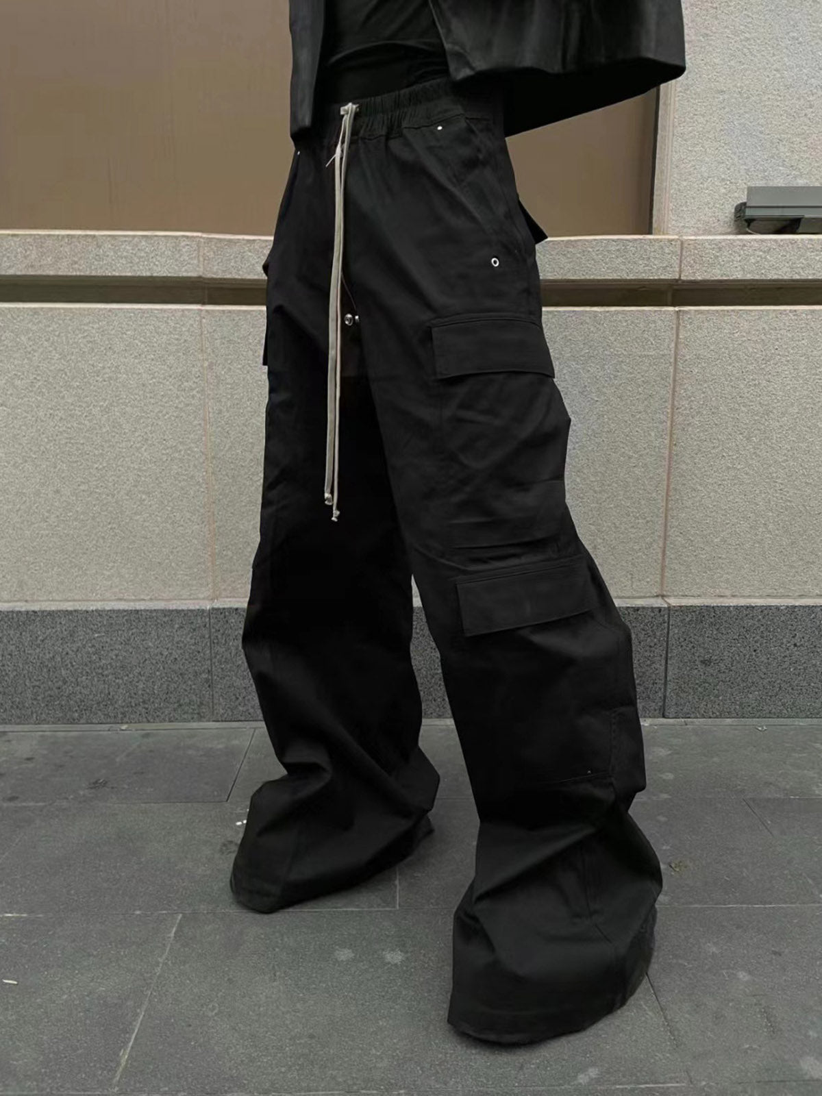 RO Style Multi-Pocket Baggy Flared Pants - 2321