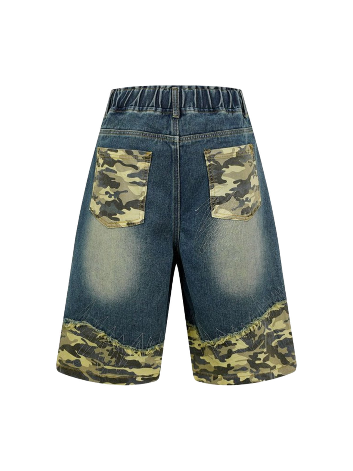 Distressed Camouflage Denim Shorts